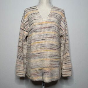Michael Stars Spacedye Pastel Stripe V‑Neck Cotton Acrylic Sweater Size M